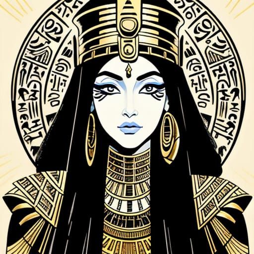 Egyptian Queen in Vibrant, Minimalistic Ink Drawing Style