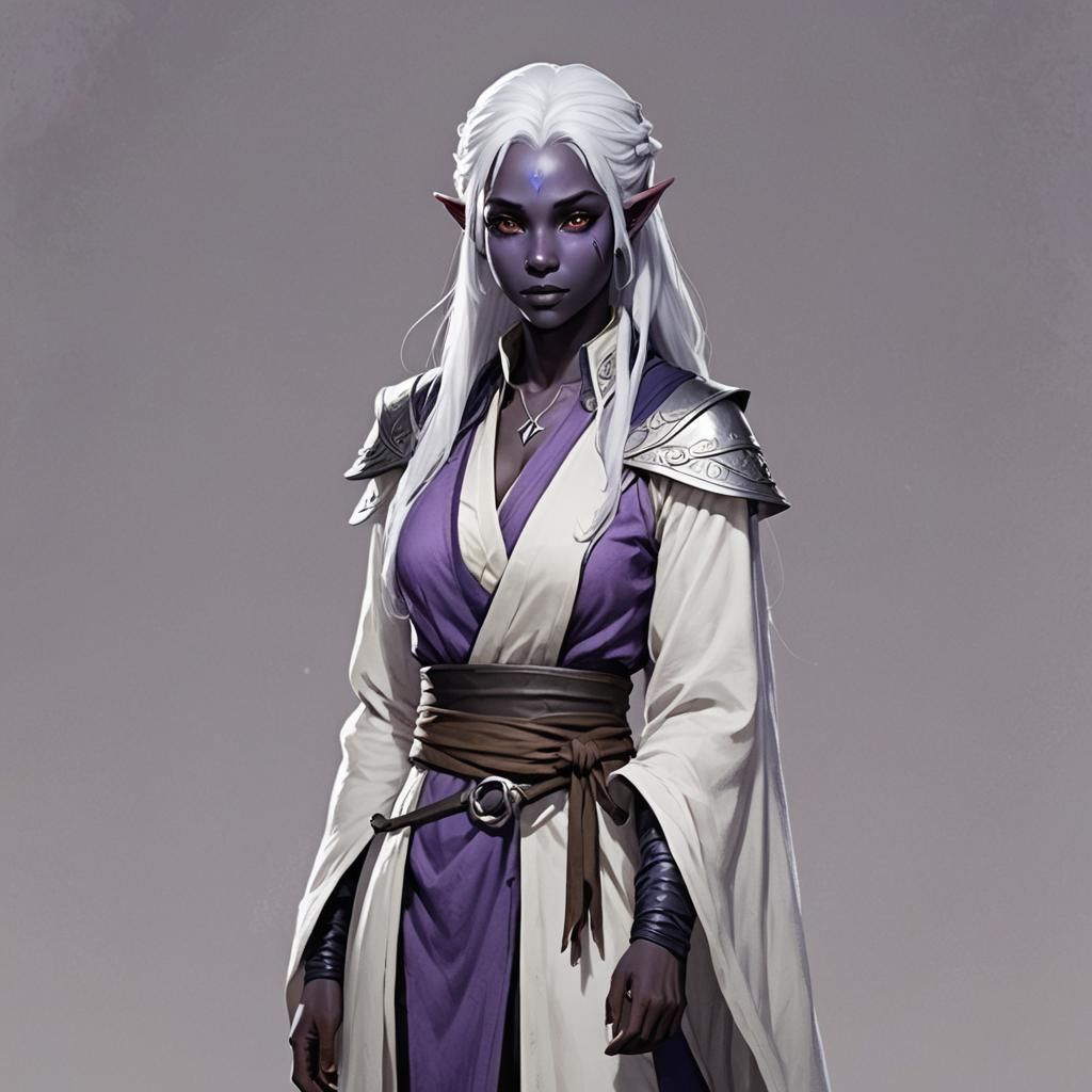 Drow Elf with Ponytail and Purple Skin