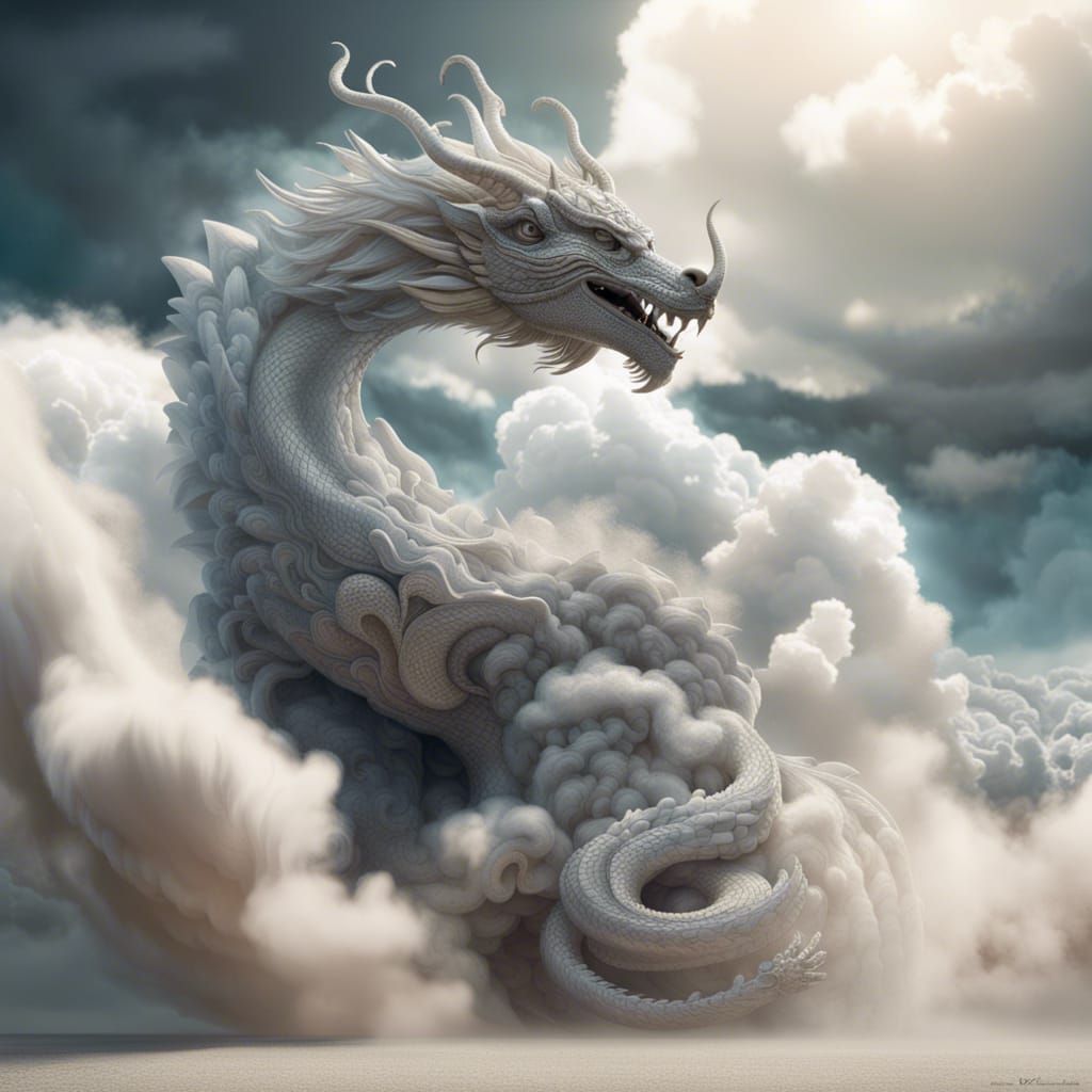 Cloud Dragon Dissolving into Swirling Clouds