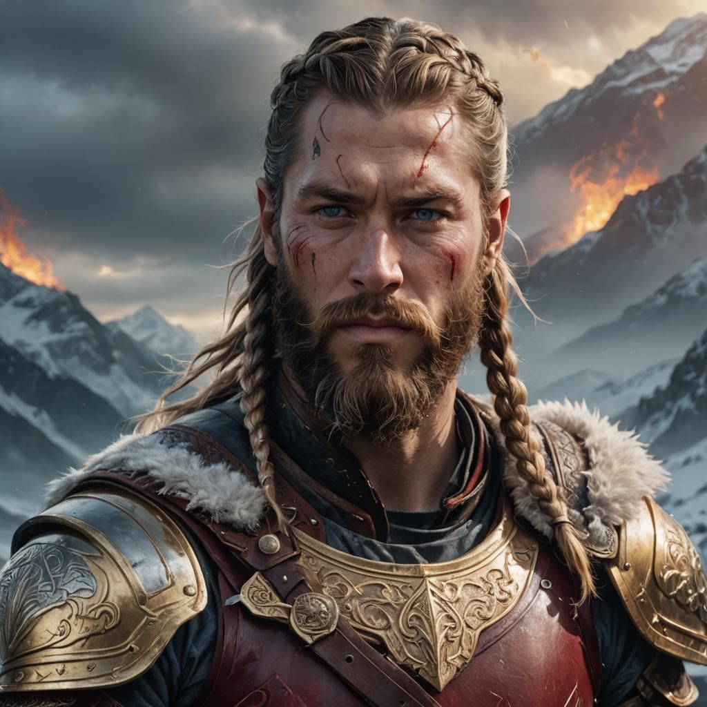 Norse Warrior Portrait in Dark Fantasy Style