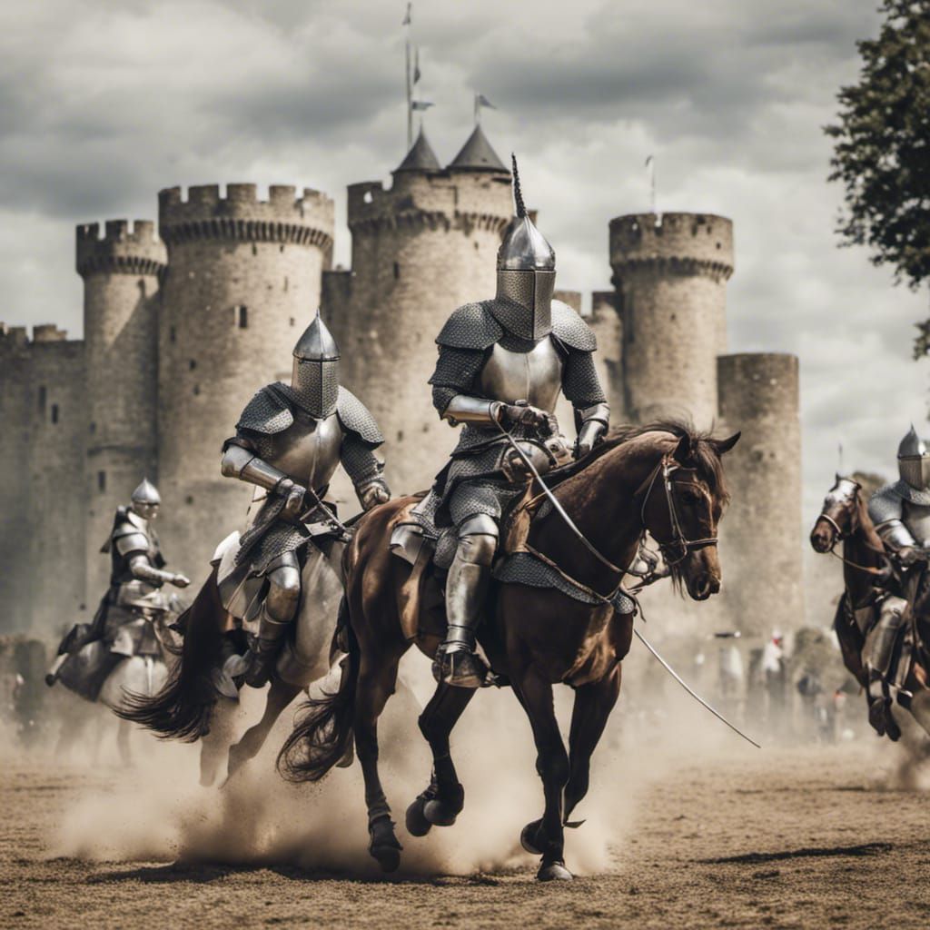 Medieval Knights Jousting with Castle Backdrop