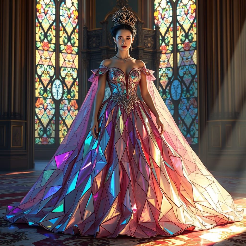 Regal Queen in Shimmering Glass Gown