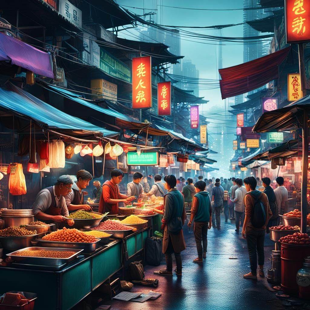 Vibrant Thai Street Food Market at Night