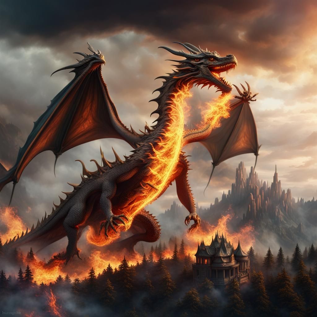 Epic Dragon Ignites Landscape: Digital Matte Painting