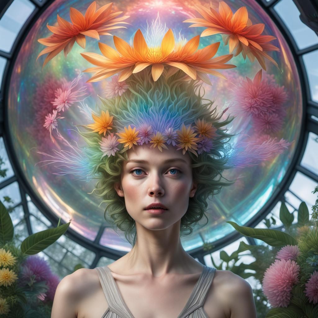 Kaleidoscopic Biodome: Alien Flora with Holographic Auras