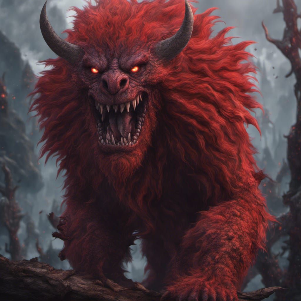 Furry Red Monster in Detailed Matte Painting