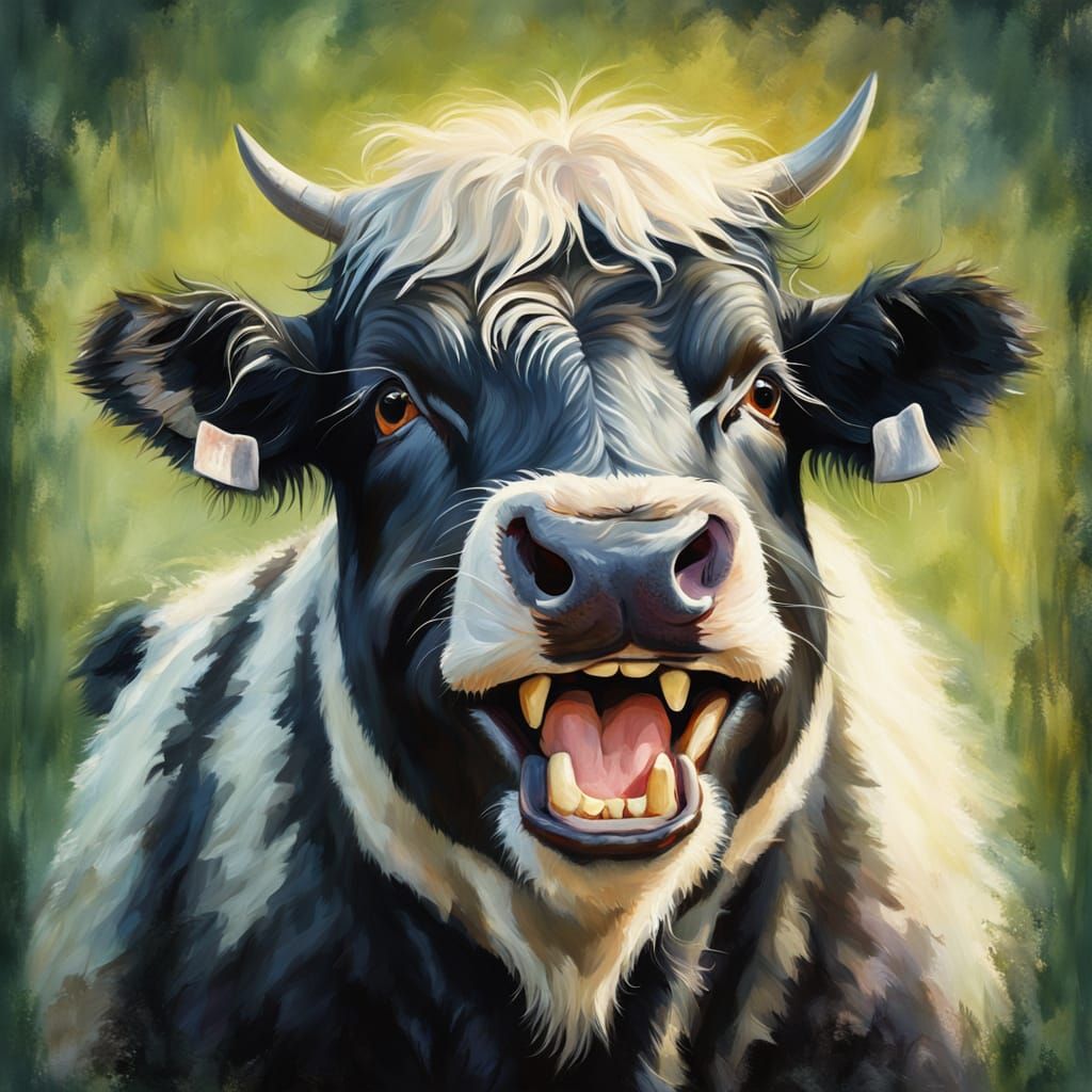 Belted Galloway with a Secret Smile in Oil Painting