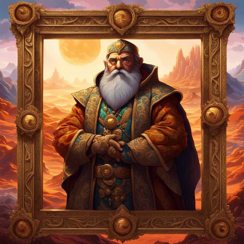 Detailed Dwarf Portrait with Landscape Painting