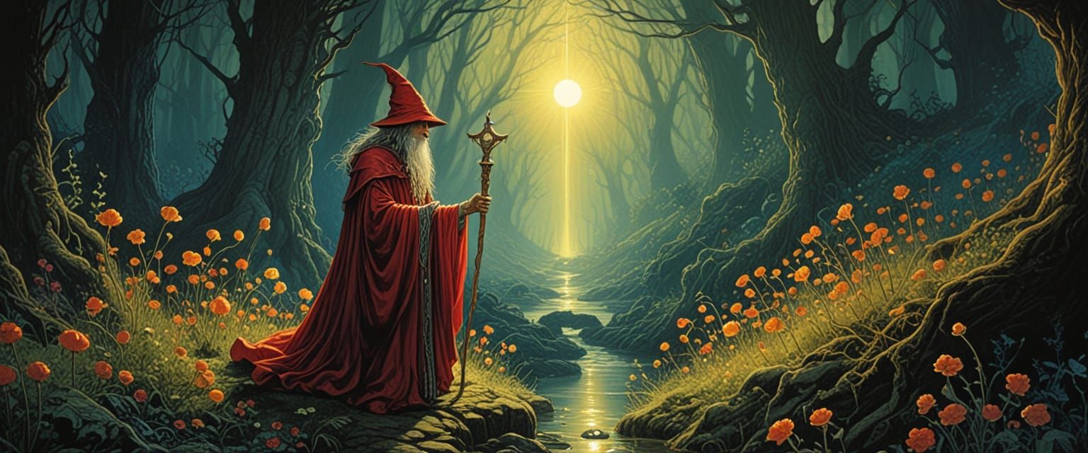 Wizard and Lady in Eerie Sunlit Digital Matte Painting