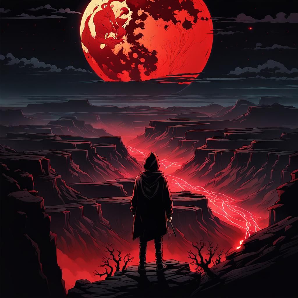 Dark Anime-Inspired Figure at Grand Canyon's Edge