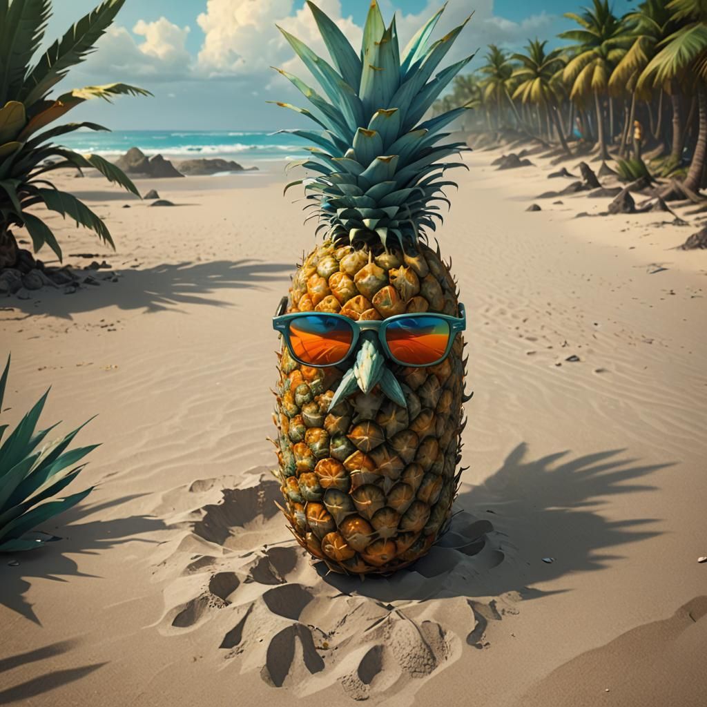 Pineapple Character on Beach in Greg Rutkowski Style