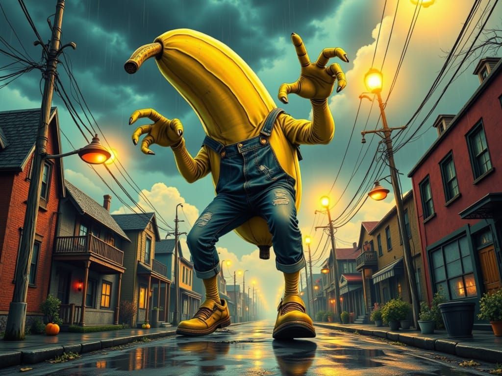 Dystopian Banana Destroyer in a Miniature Pop-Art World