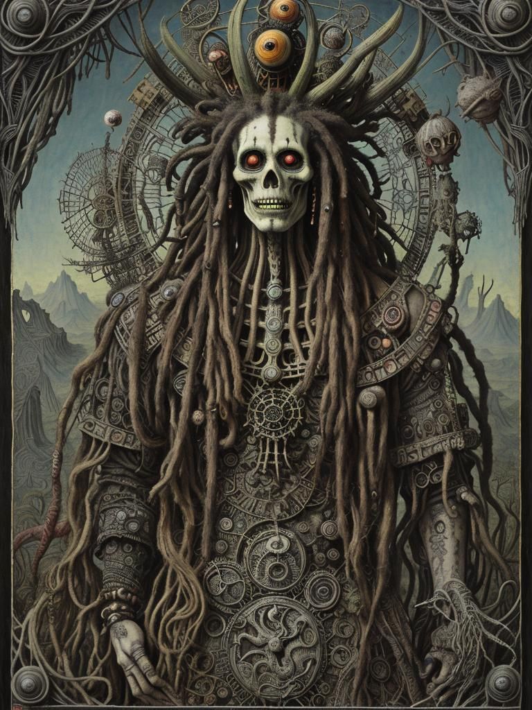 Intricate Monster Rasta Drawing in Post-Apocalyptic Style