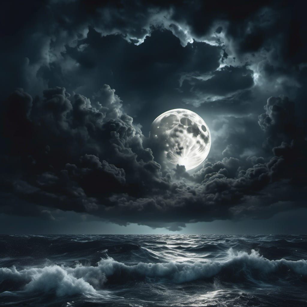 Hyperrealistic Moonrise Over a Stormy Sea