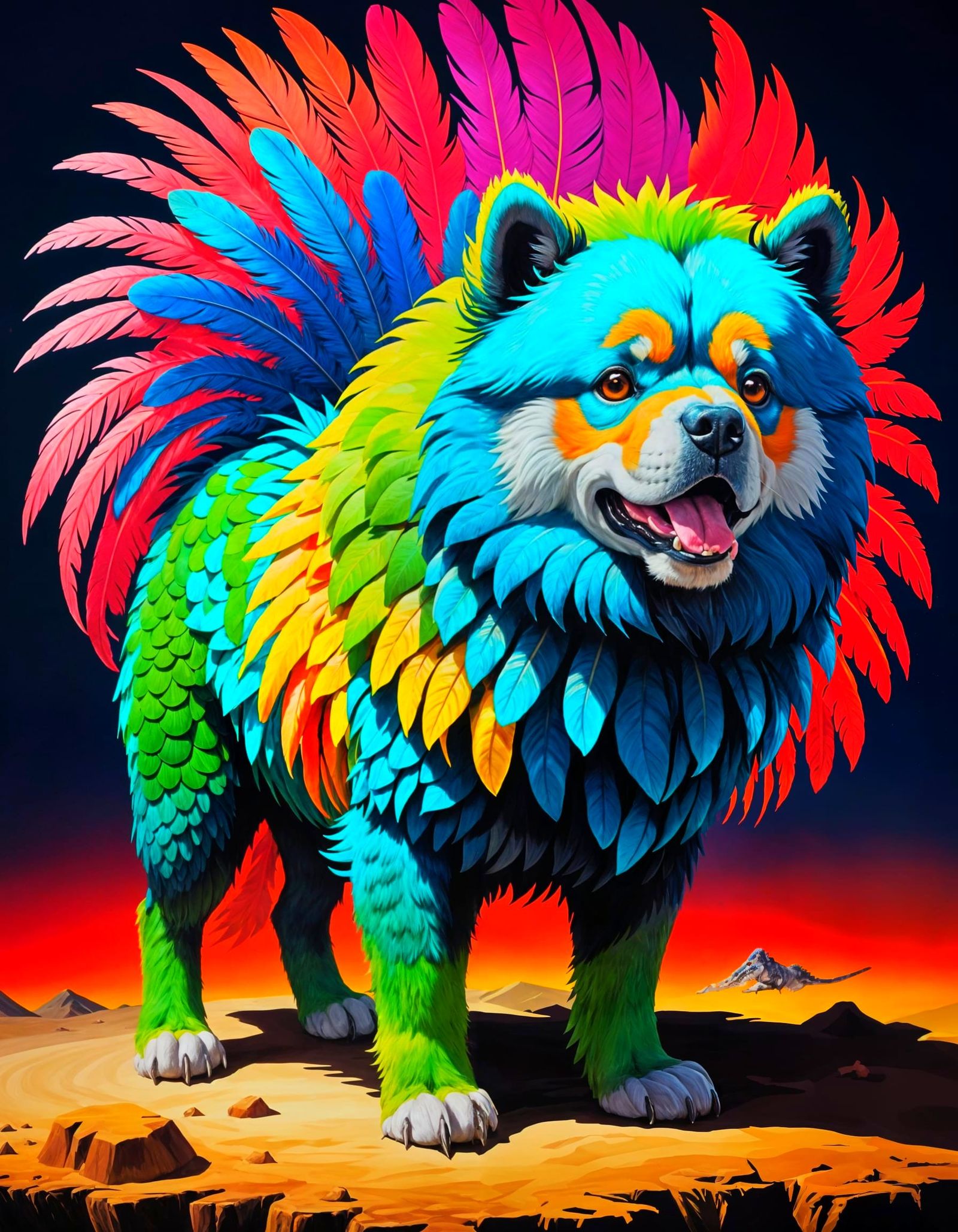 Surreal Jurassic Fluffball in Vibrant Prehistoric Landscape