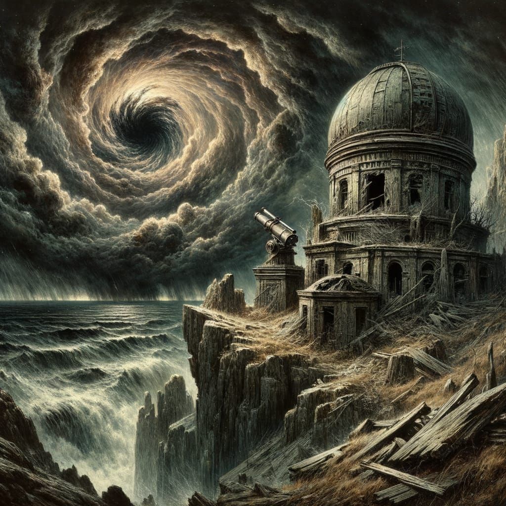 Abandoned Observatory on Cliff Overlooking Stormy Sea