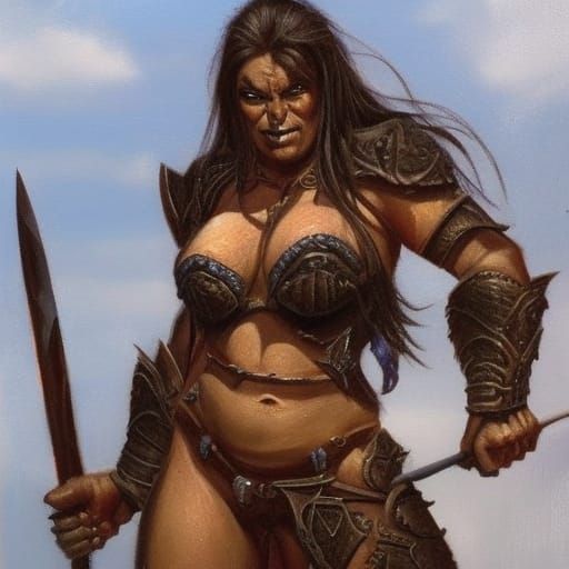 Female Orc as Oil Painting by James Gurney