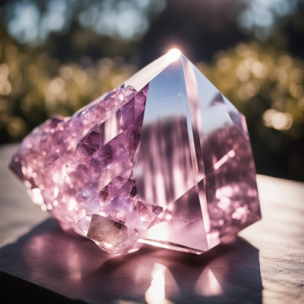 Kunzite Crystal Sculpture Shines in Sunlight