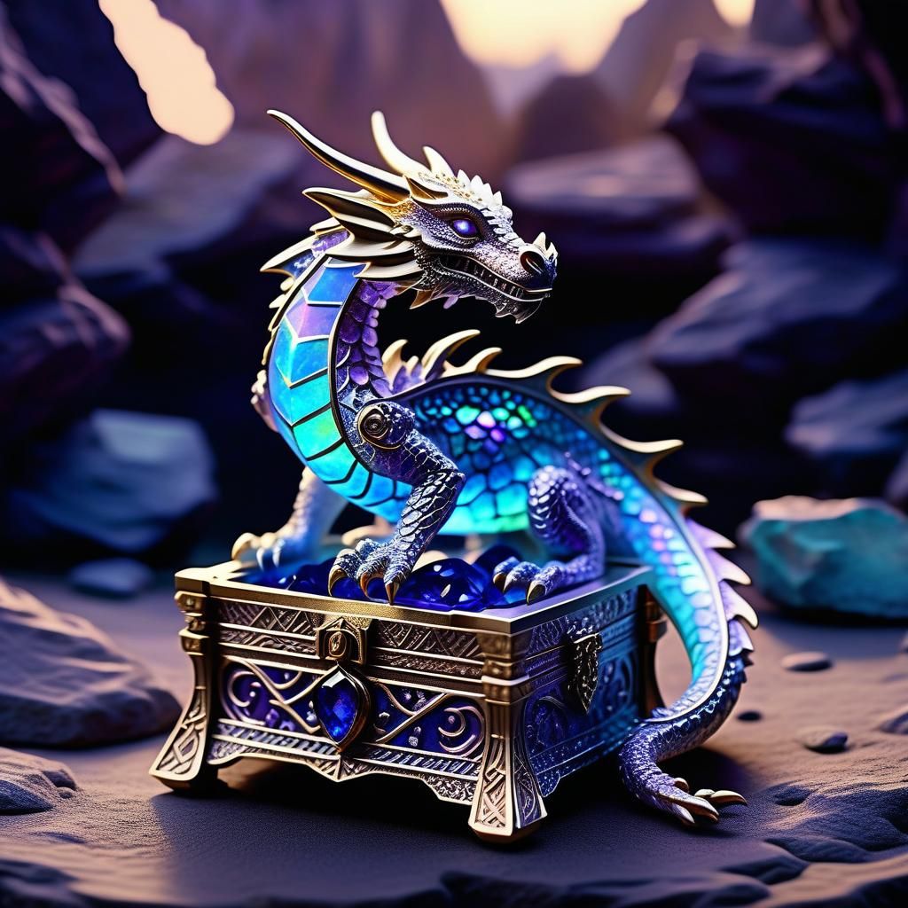 Opal Dragon Guarding Treasure Hoard