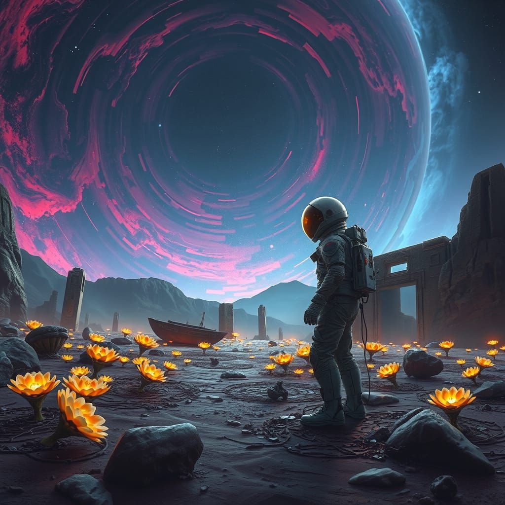 Astronaut Discovers Ancient Alien City on Barren, Biolumines...