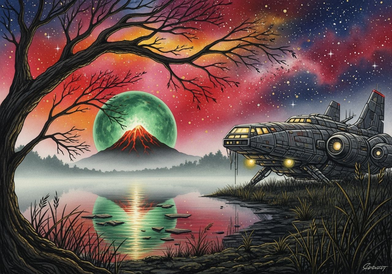 Otherworldly Spaceship at Night as Watercolor Painting