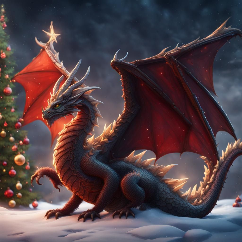 Fantastical Christmas Dragon in Detailed Matte Painting