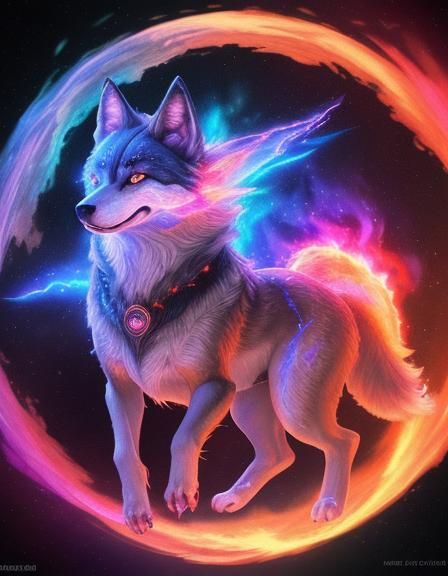 Flaming Wolf: Cosmic Astral Illustration