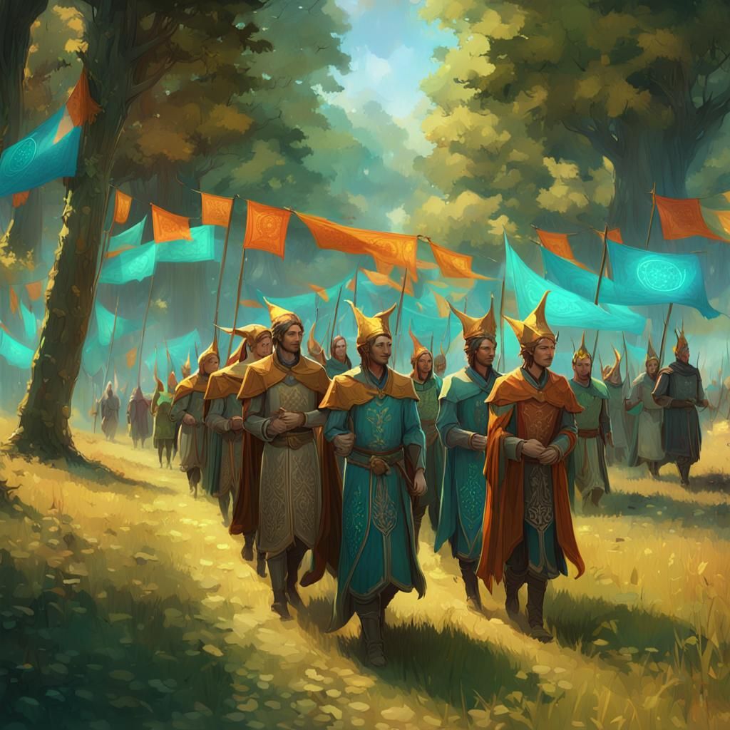 Elf Nobles in Festival Procession, Hyperdetailed Concept Art