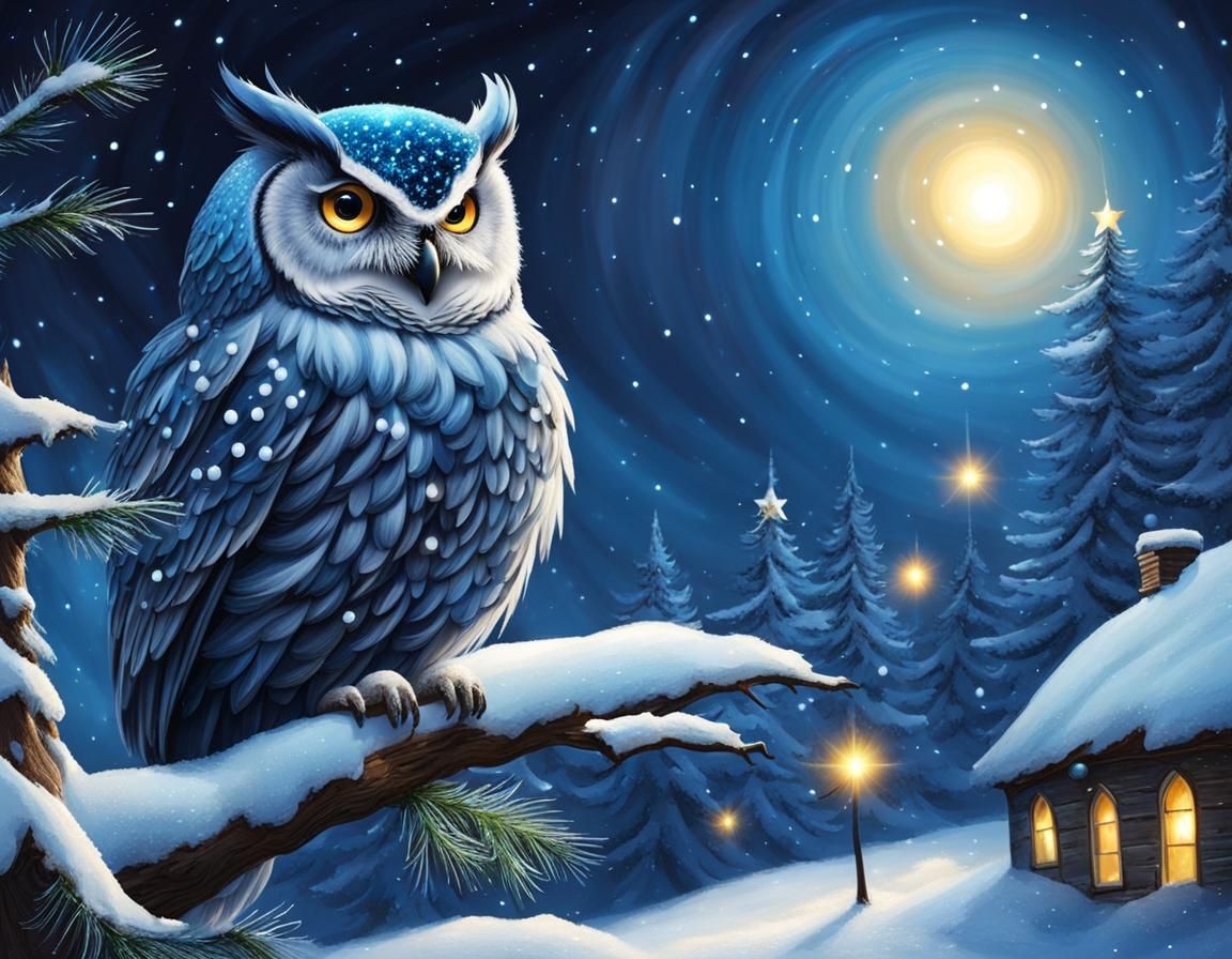 Fantastical Christmas Owl with Blue Tinsel