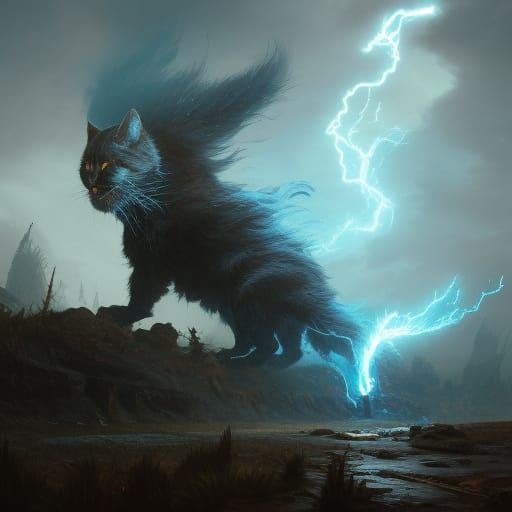 Giant Thunder Cat in Dark Fantasy Style