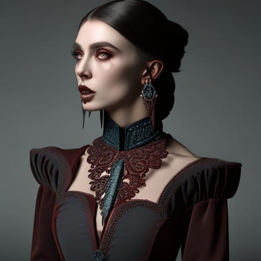 Victorian Vampire Woman with Blood
