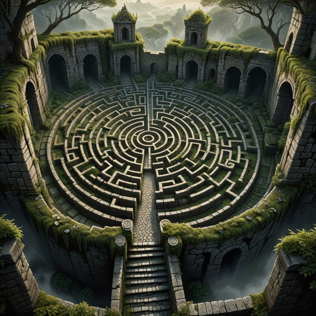 Ancient Stone Maze Reaching for the Sky in Fantasy Art Style