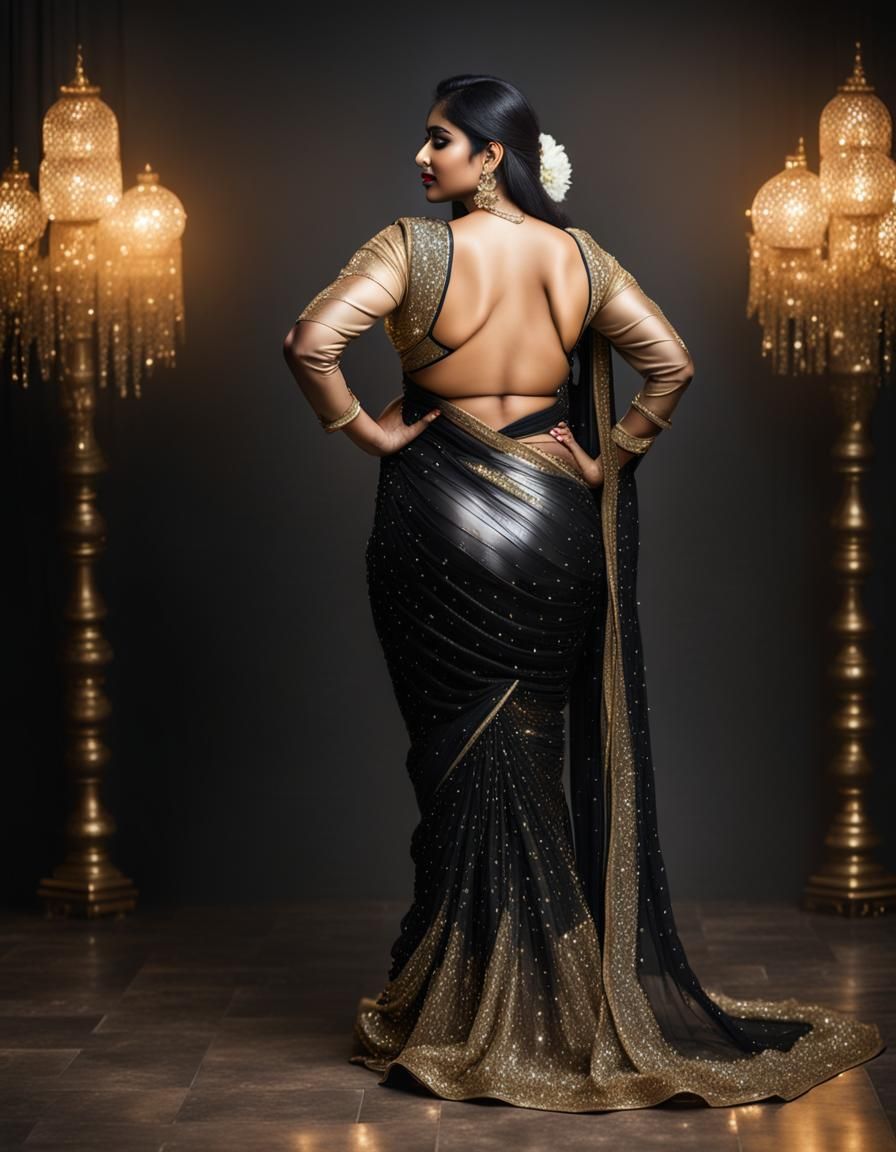 Attractive Indian Woman in Glittering Saree Portrait