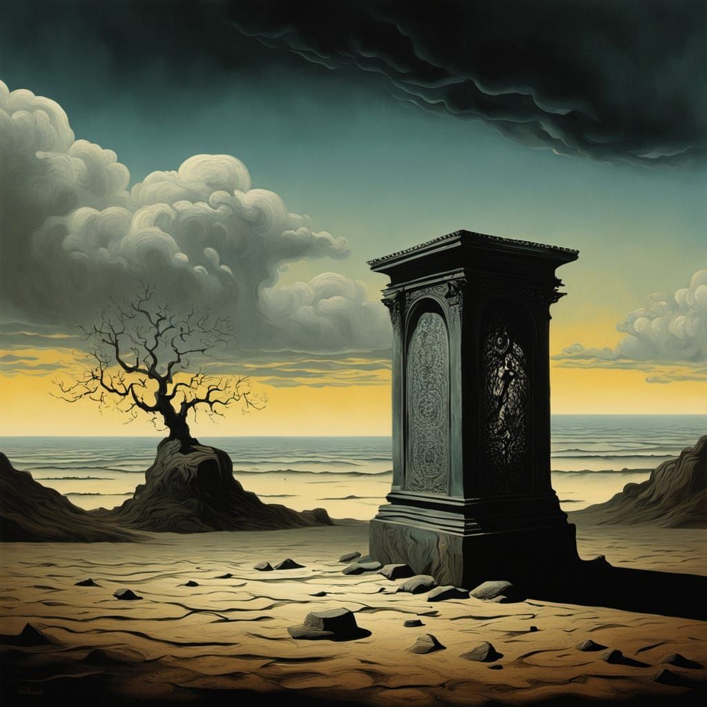 Ancient Warning in Eroded Stone: A Surrealistic Caution