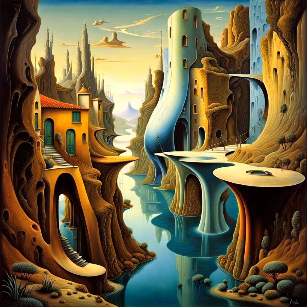 Surrealistic Cityscape in Vibrant, High-Contrast Landscape