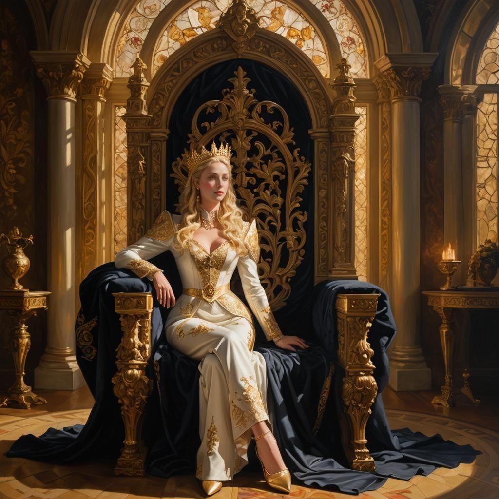 Danish 1970s Oil Painting of a Blonde Queen