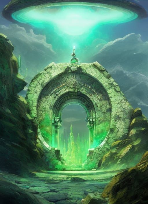 Emerald Portal Garden: Digital Art Style