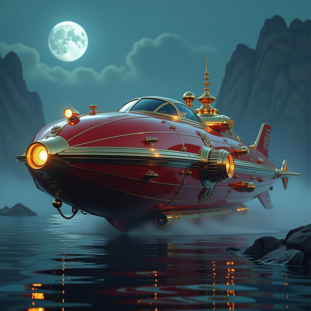 Captain Nemo's 'Nautilus' Car in Steampunk Futurism