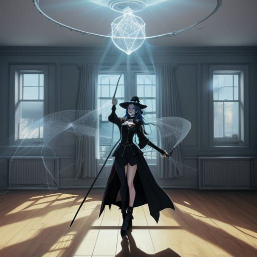 Manga Witch Dusts Cobwebs in Sunlit Room