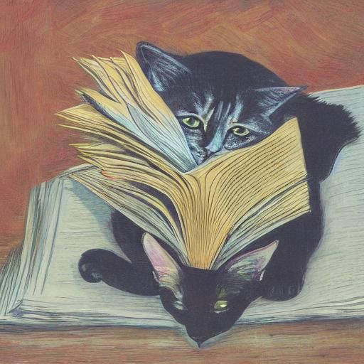 Cat Reading Book: Whimsical Illustration