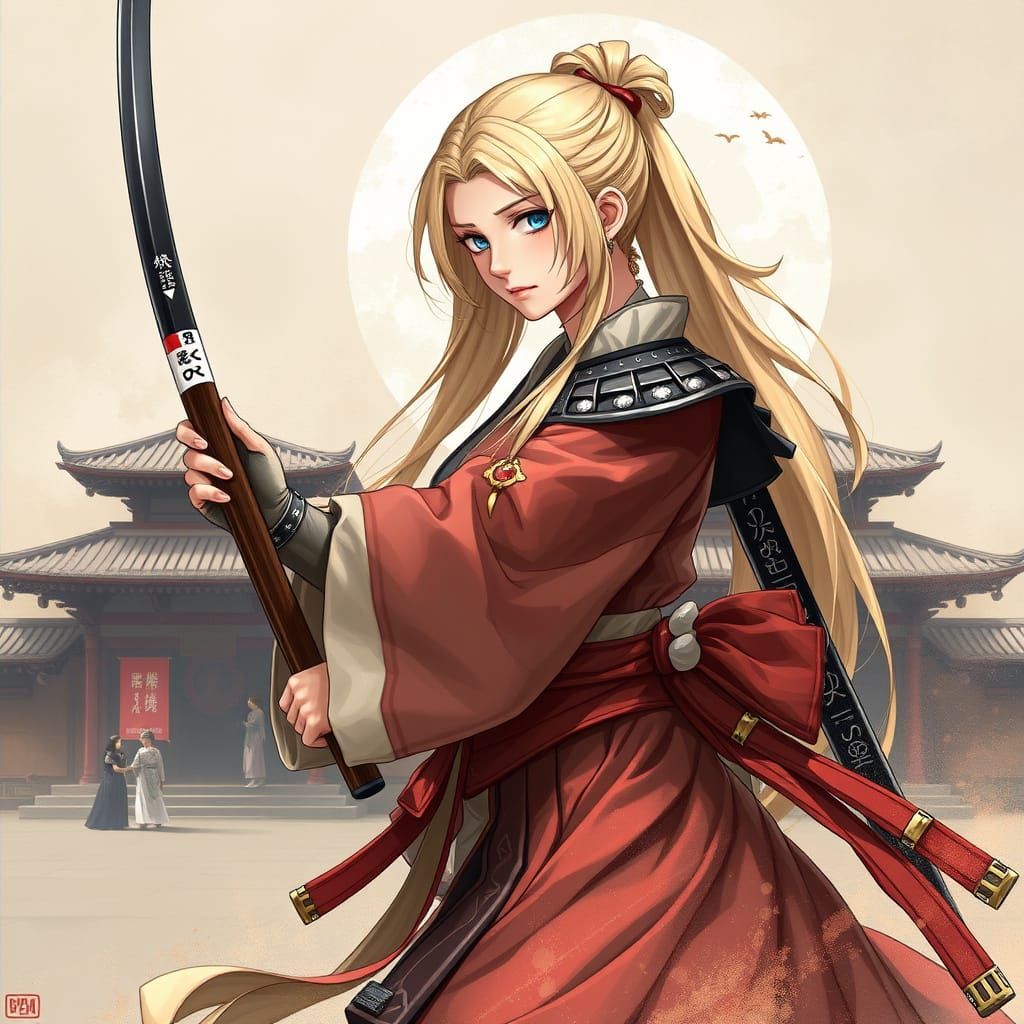 Blonde Samurai Princess in Elegant Armor