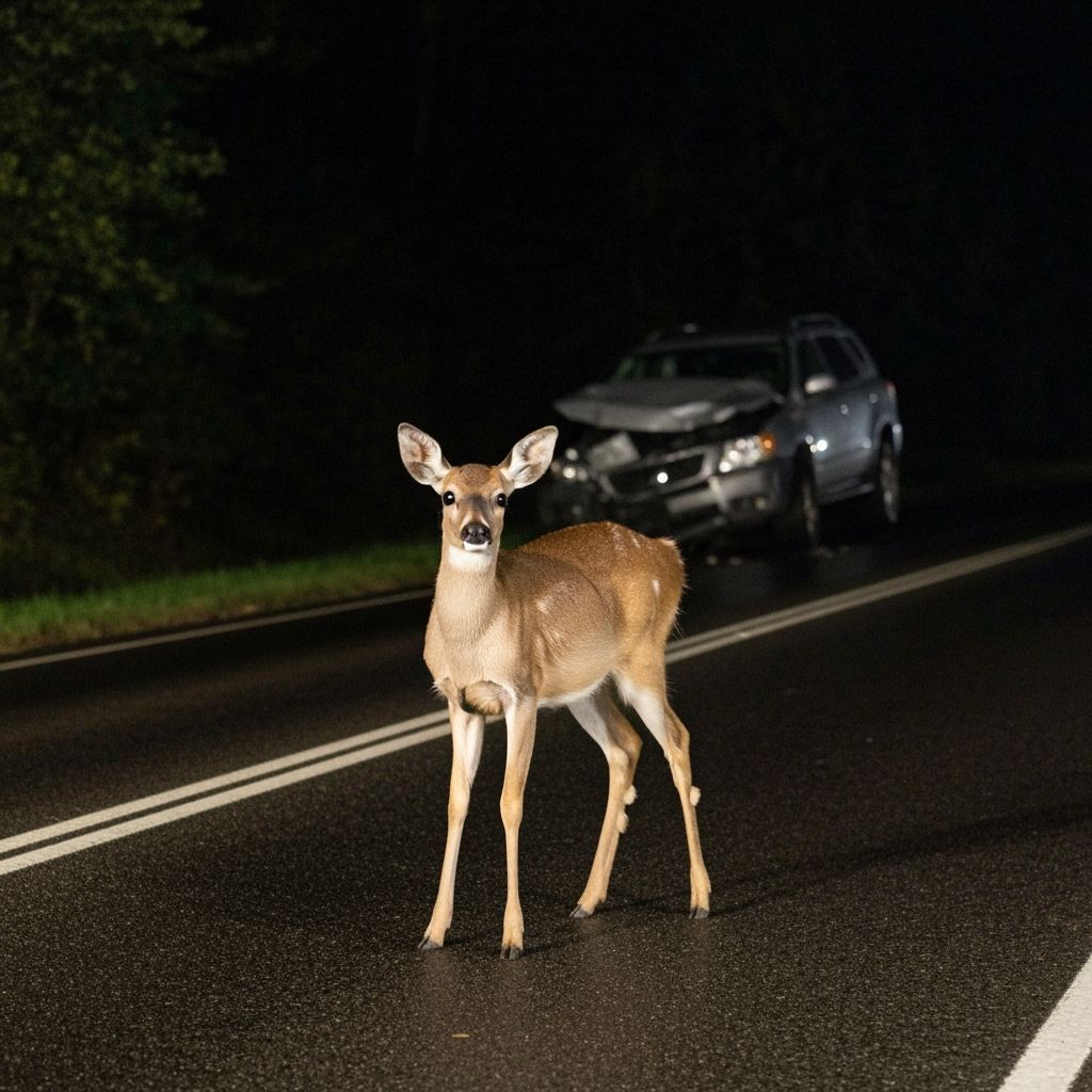 Young Deer Witnesses Car Crash at Night