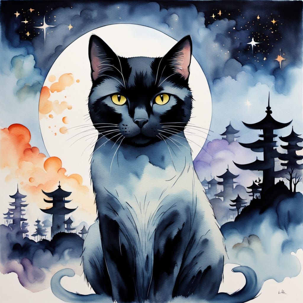 Black Cat Fur Transforms Into Starry Ink Patterns