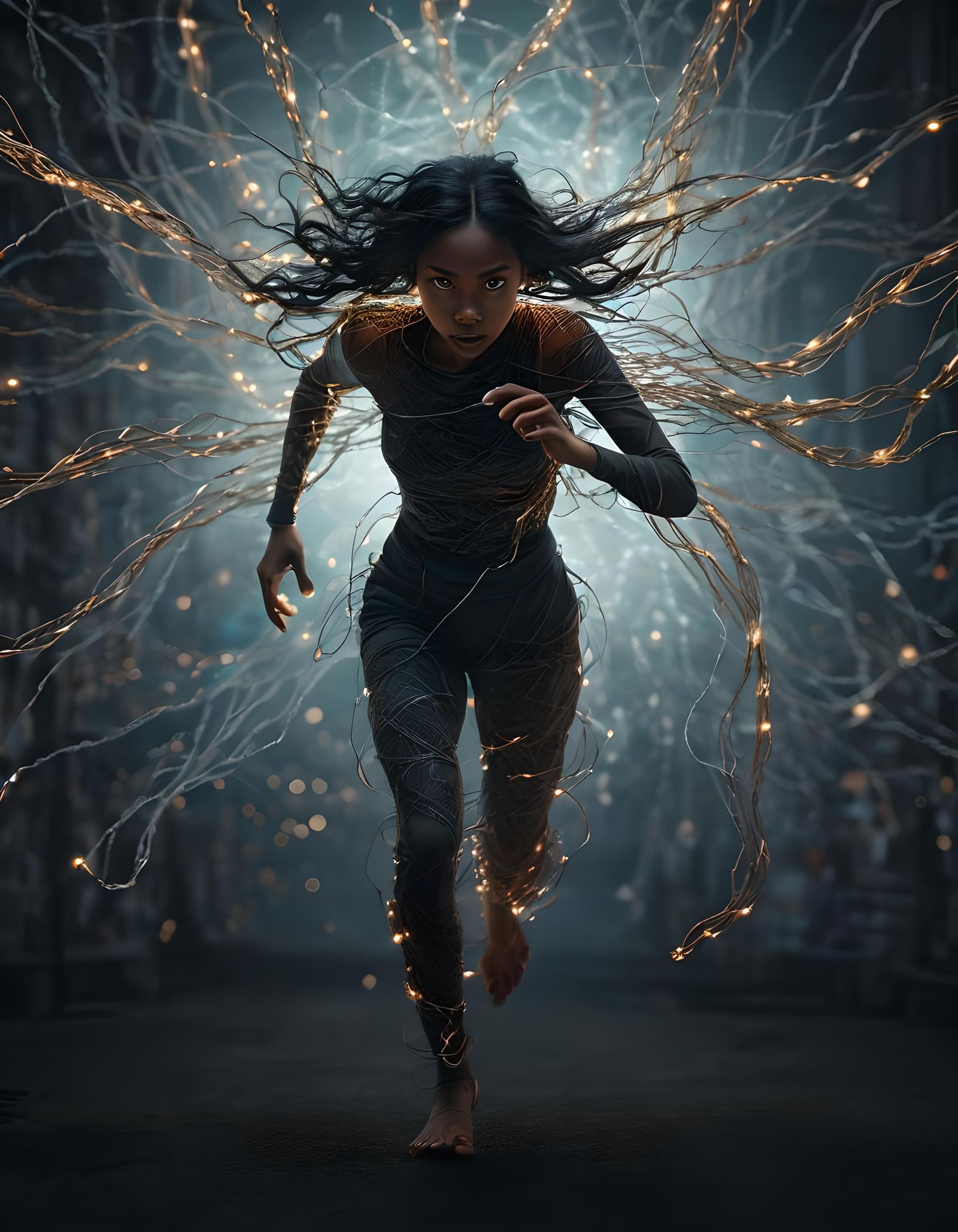 Hyperdetailed Woman Made of Glowing Threads