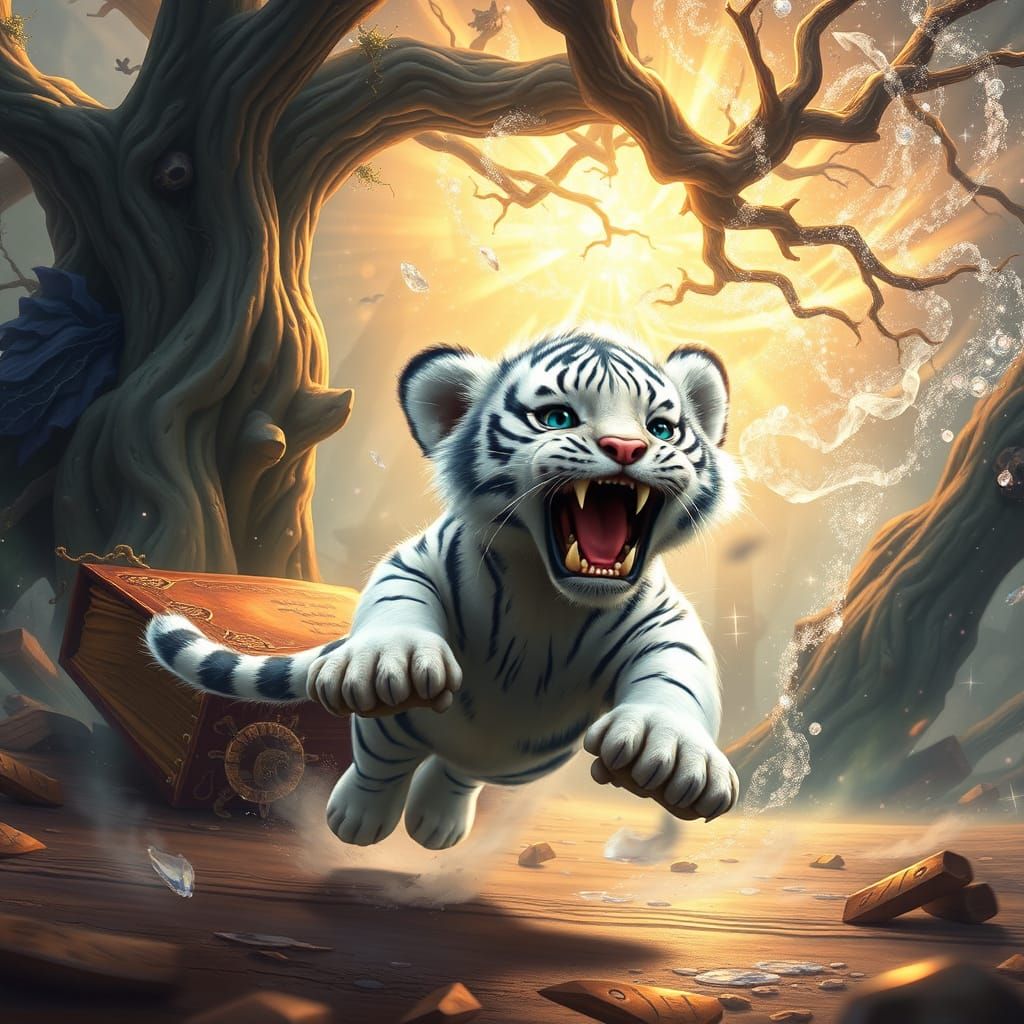 Magical Book Chases Frightened Tiger Cub in a Dreamlike Real...