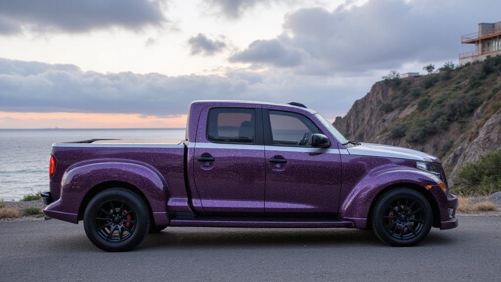 Futuristic Violet and Silver Electric Pickup Truck