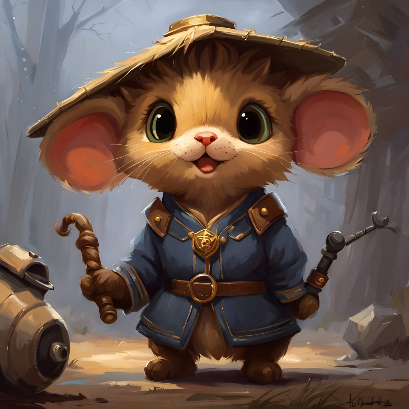 Adorable Creature Oil Painting in Expressive Style