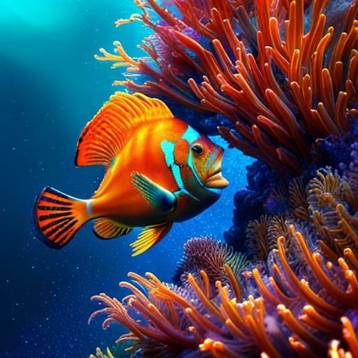 Enchanted Crystal Ocean Portal with Mandarin Fish