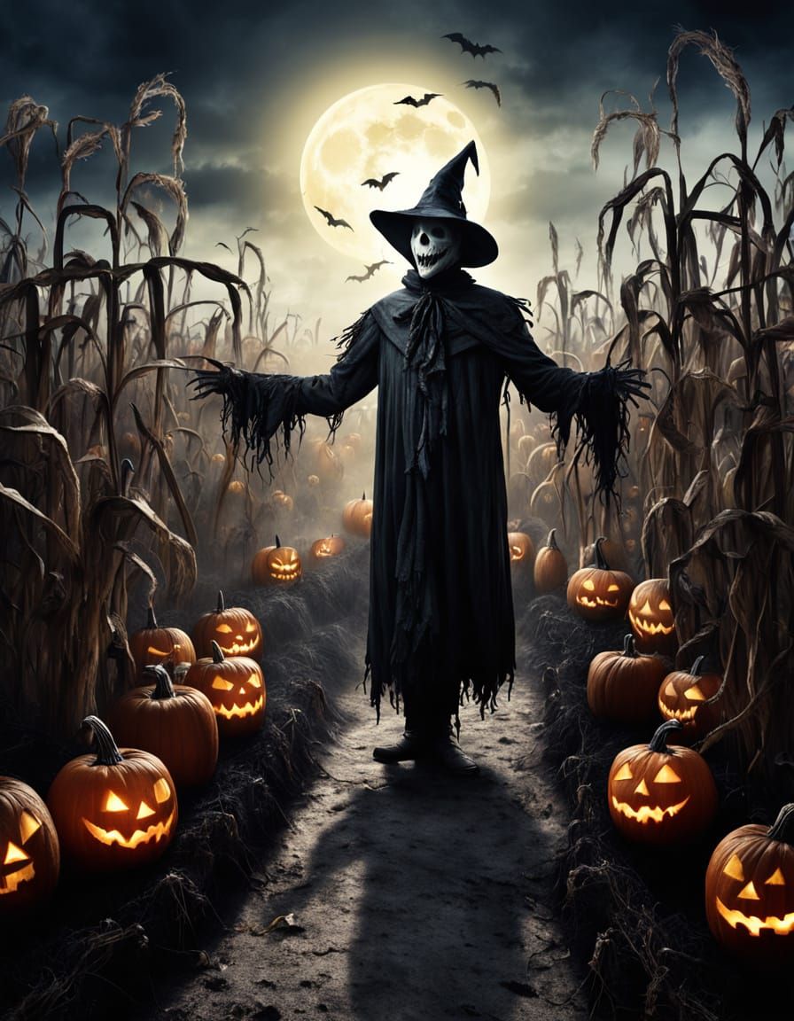Ghostly Scarecrow in Haunted Corn Maze