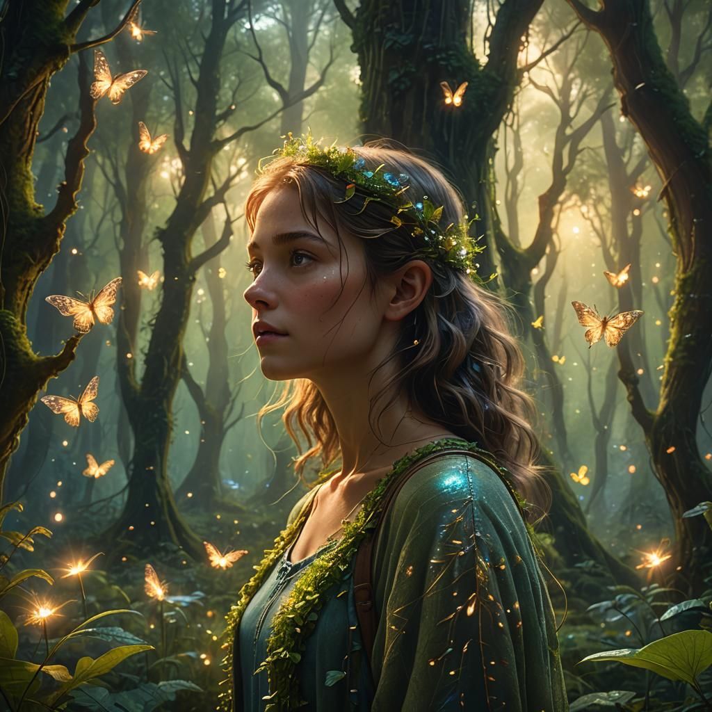 Whimsical Forest Scene with Dancing Fairies